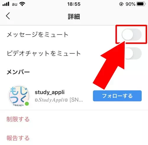 DMのメッセージ画面からミュートを解除する - DMのメッセージ画面からミュートする・解除する|インスタのDMでミュートとは?オンライン中表示や相手にバレるのかも解説