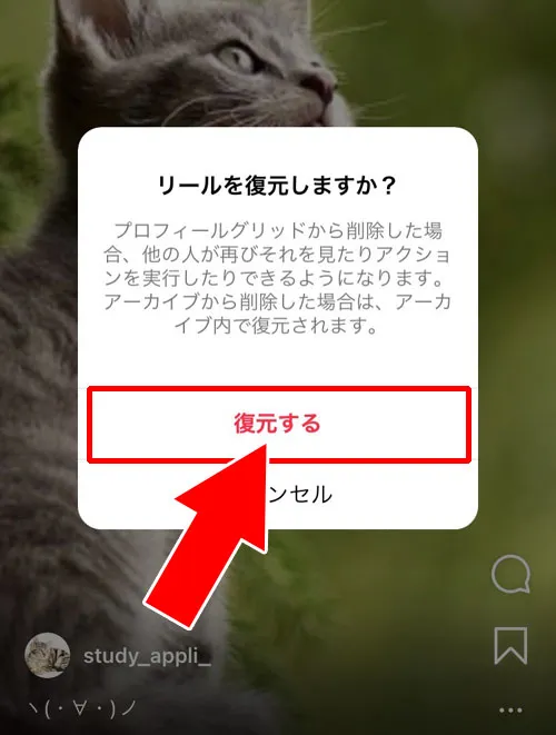 インスタのリールを削除後に復元させる方法