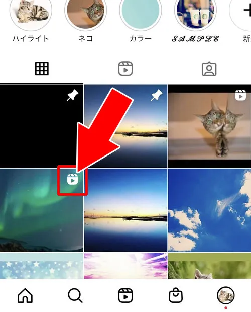 プロフィール画面のグリッドやリールタブ - リールが表示される場所（閲覧できる場所）｜インスタグラムのリールとは？使い方や保存、音楽、アーカイブなどリール機能をまとめて解説