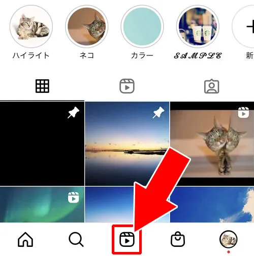 アプリ下部のリールタブ - リールが表示される場所(閲覧できる場所)|インスタグラムのリールとは?使い方や保存、音楽、アーカイブなどリール機能をまとめて解説