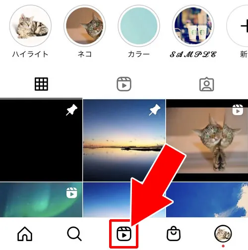 アプリ下部のリールタブ - リールが表示される場所（閲覧できる場所）｜インスタグラムのリールとは？使い方や保存、音楽、アーカイブなどリール機能をまとめて解説